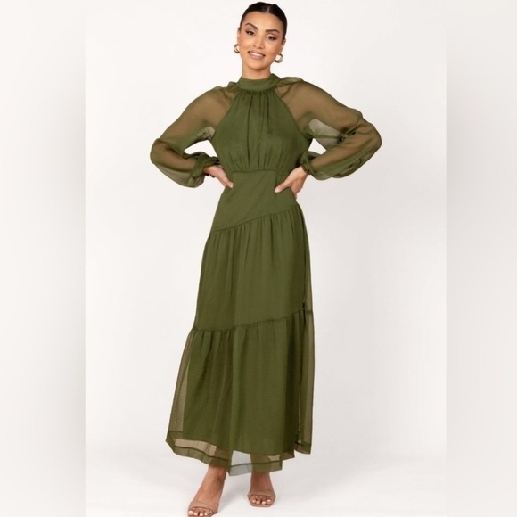 Petal & Pup Dresses & Skirts - PETAL & PUP JULIP SHEER LONG SLEEVE MAXI DRESS - OLIVE XS